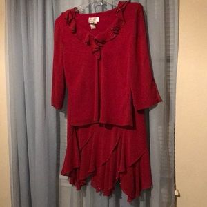 Beautiful Sheer 2 pc- skirt suit. Ruffles & beads.